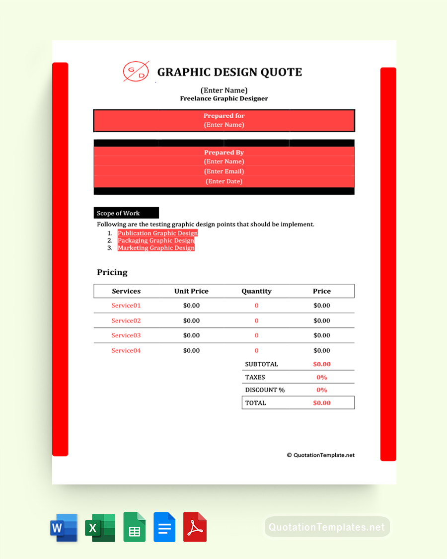 Freelance Graphic Design Quote Template - Red