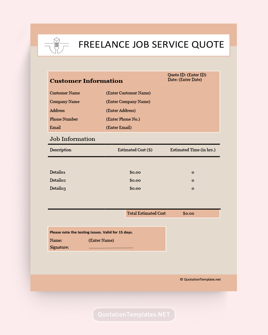 Freelance Job Service Quote Template - Pink