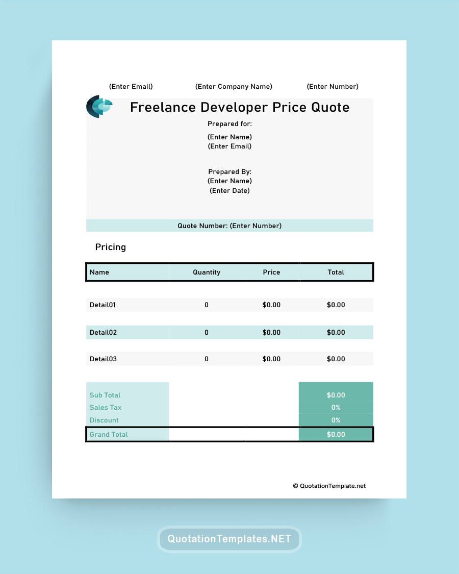 Freelance Price Quote Template - Blue