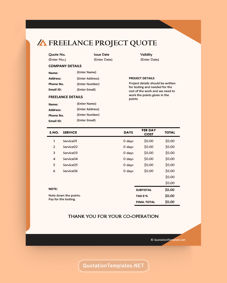 Freelance Project Quote Template - Brown