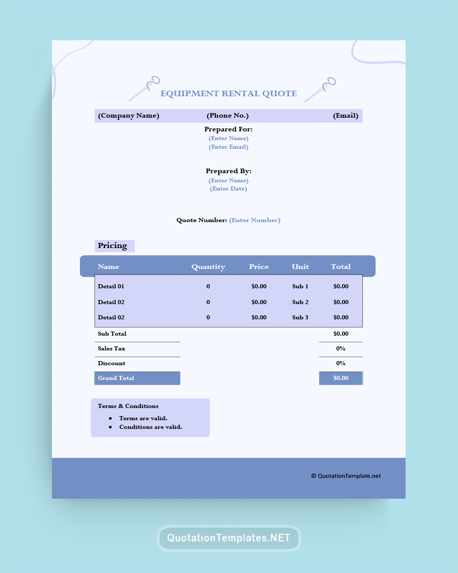 Heavy Equipment Rental Quote Template - Blue