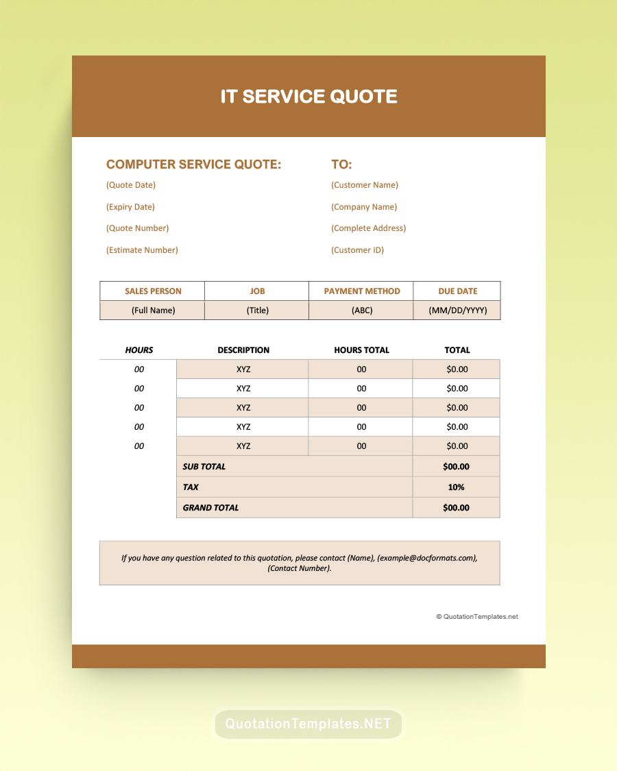 IT Company Service Quote Template - Brown - Word
