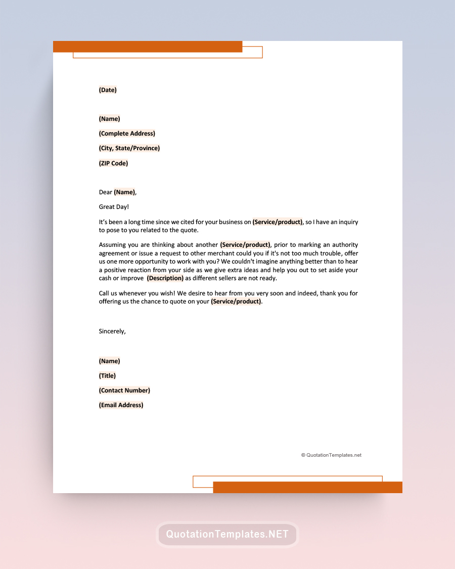 Inquiry About Last Quote Template - Orange - Word