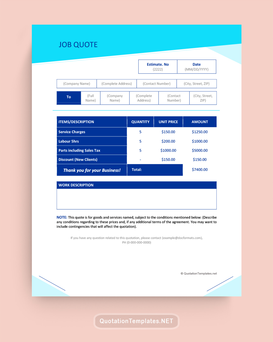 Job Quote Template - Blue - Word