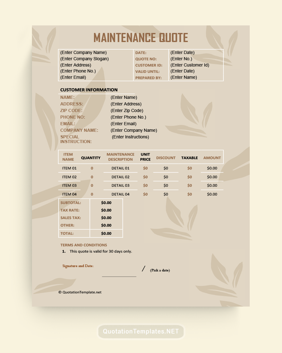 Maintenance Quote Template - Light Brown