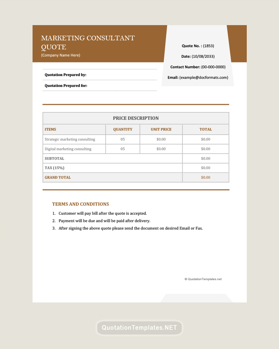Marketing Consultant Quote Template - Brown - Word