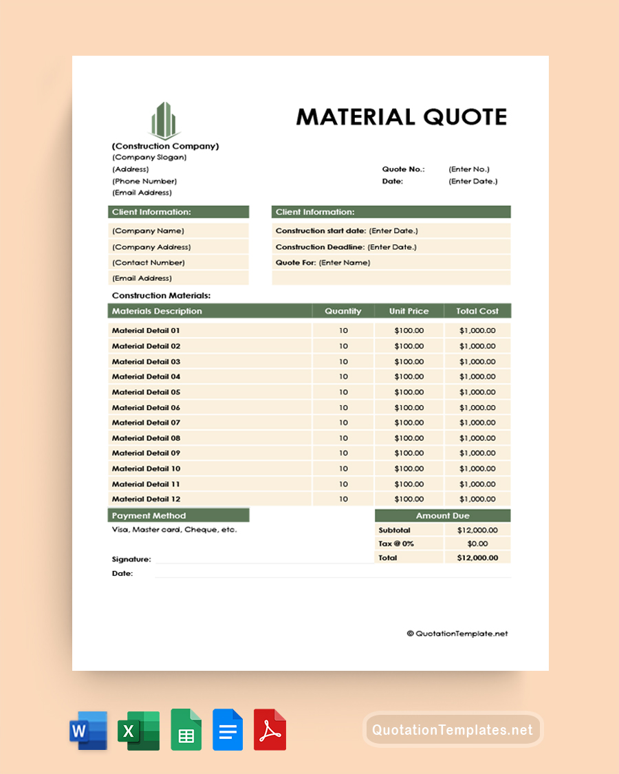 Material Quote Template - Green
