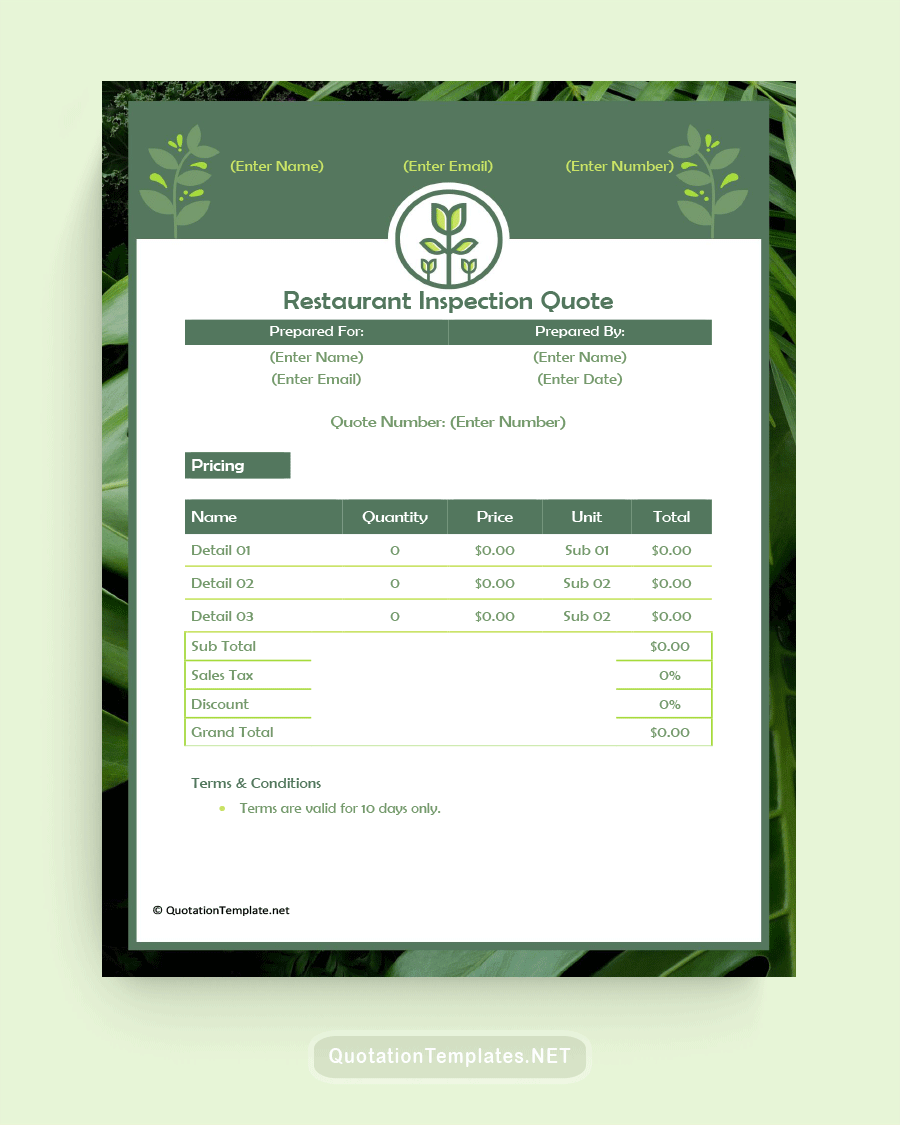 Restaurant Inspection Quote Template - Green