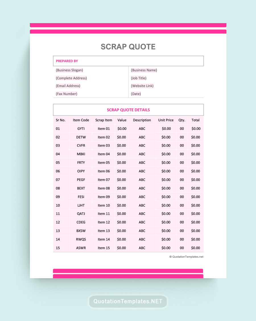 Scrap Quote Template - Pink - Word
