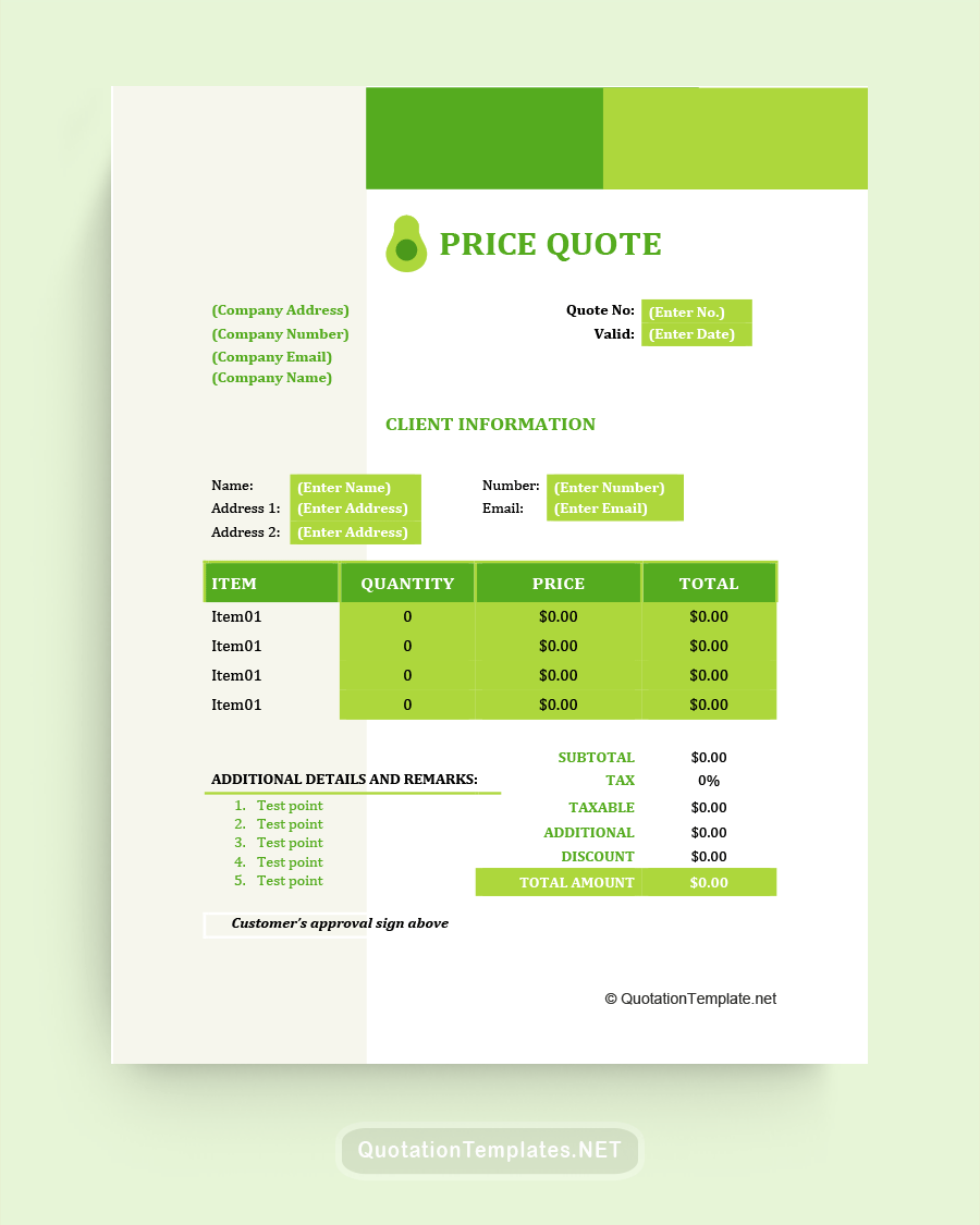 Software Development Price Quote Template - Green