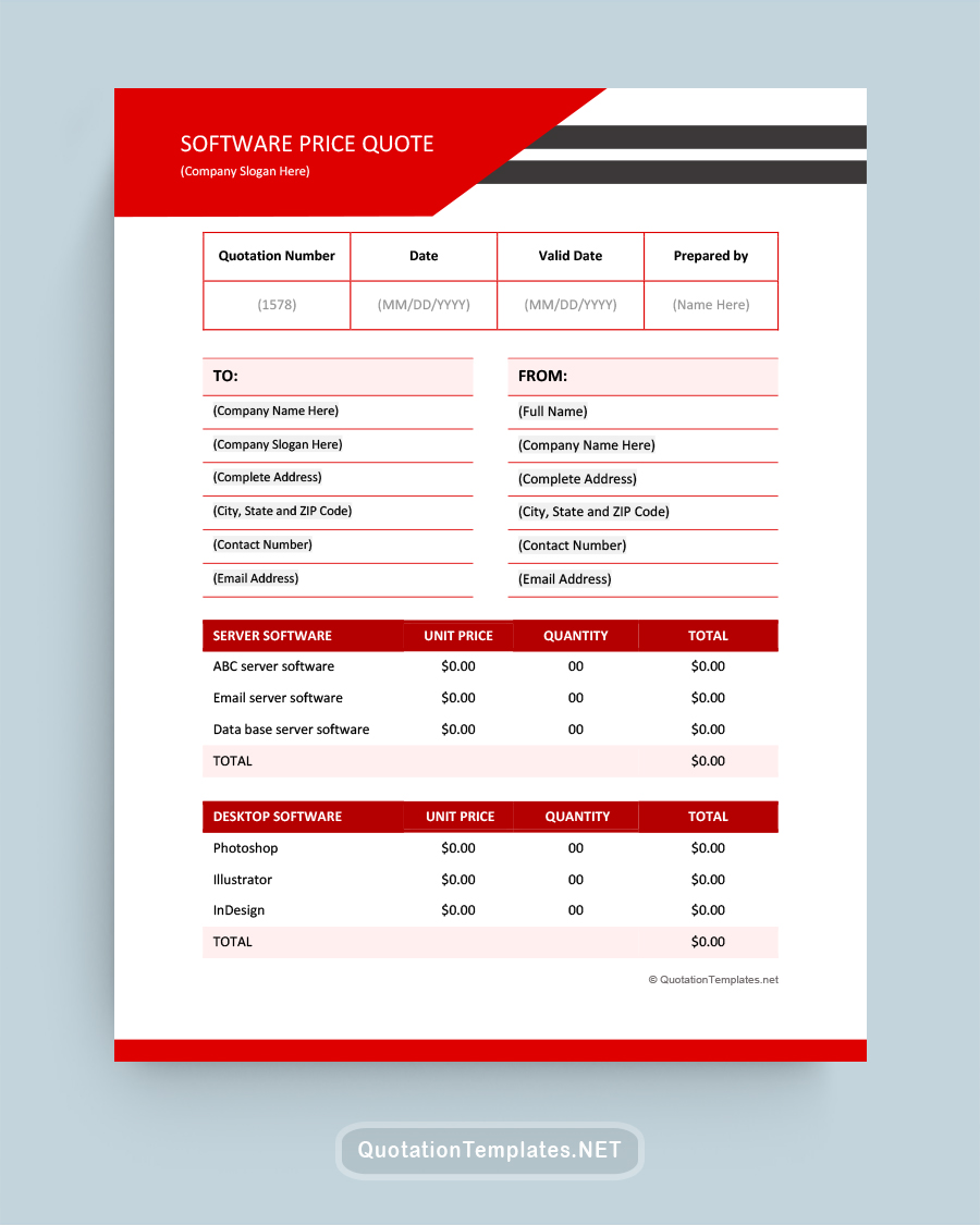 Software Price Quote Template - Red - Word