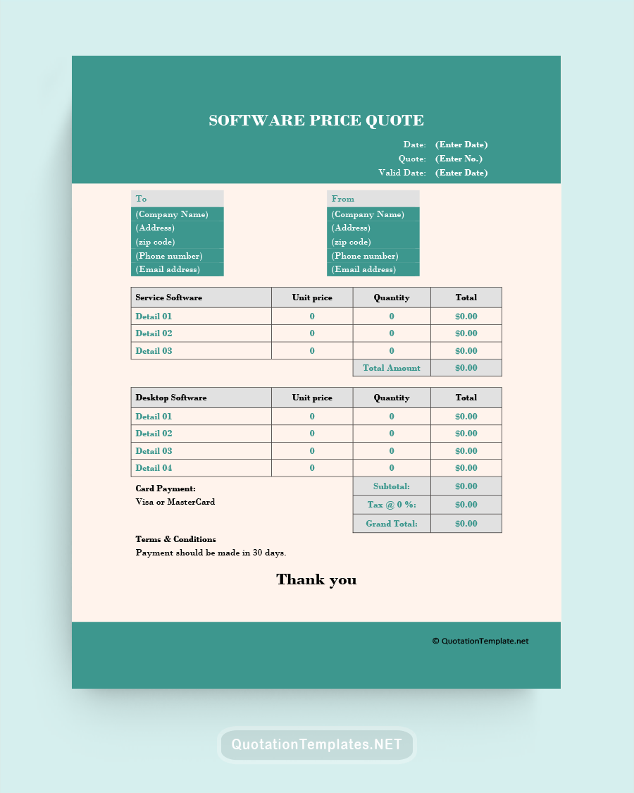 Software Price Quote Template - Blue