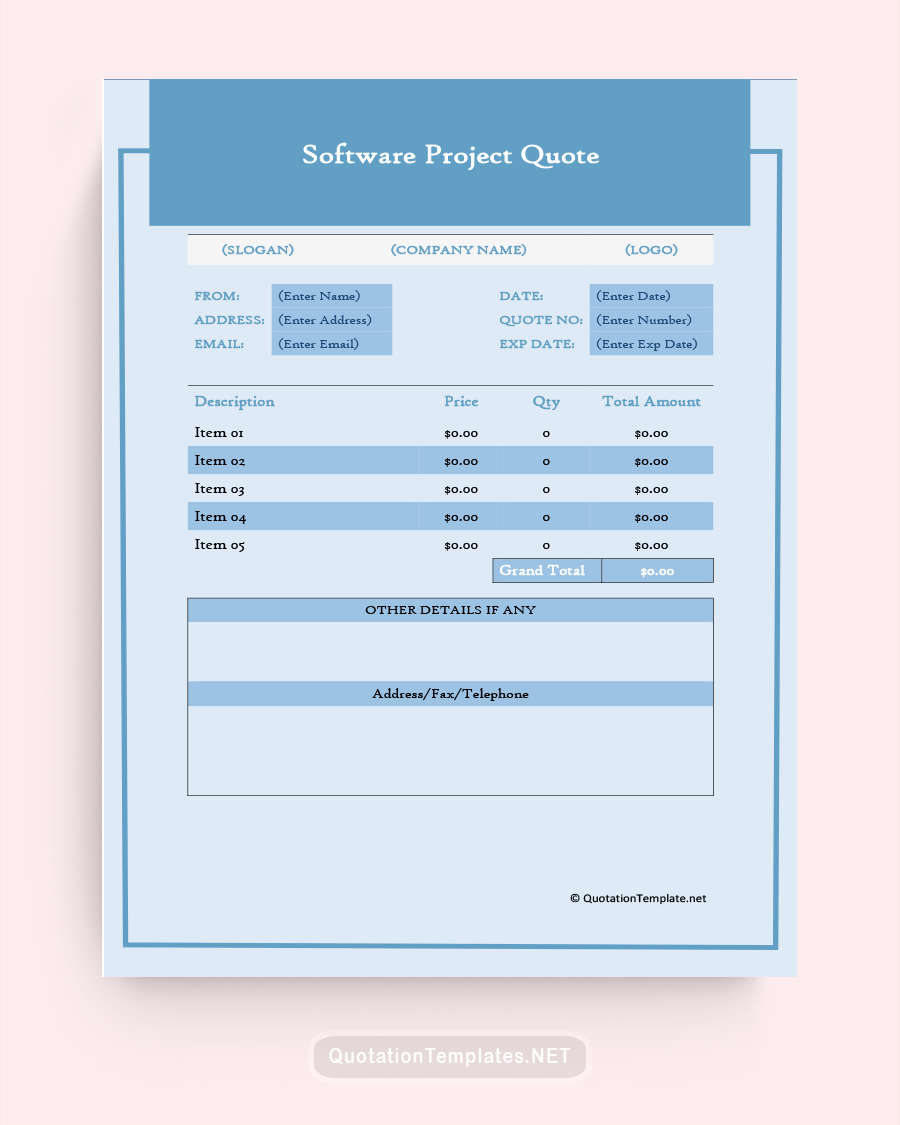 Software Project Quote Template - Blue