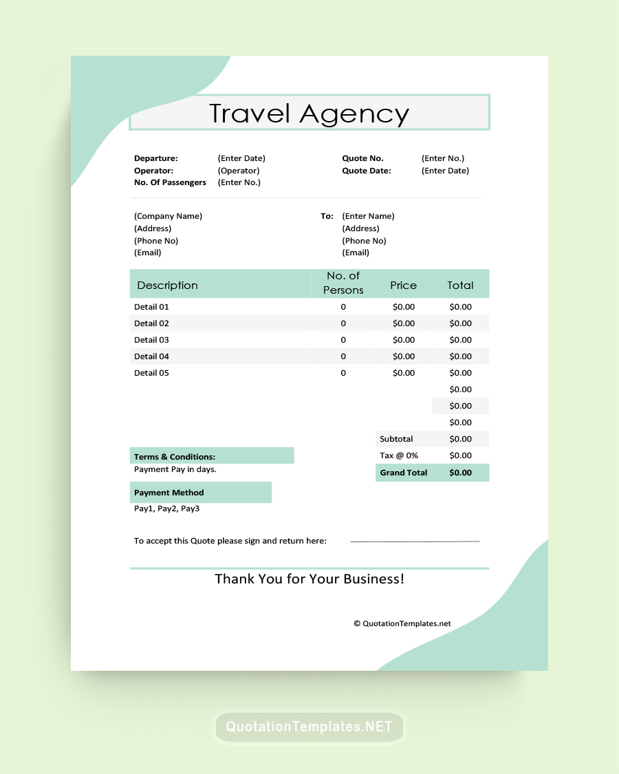 Travel Agency Quote Template - 220812 - Light Blue