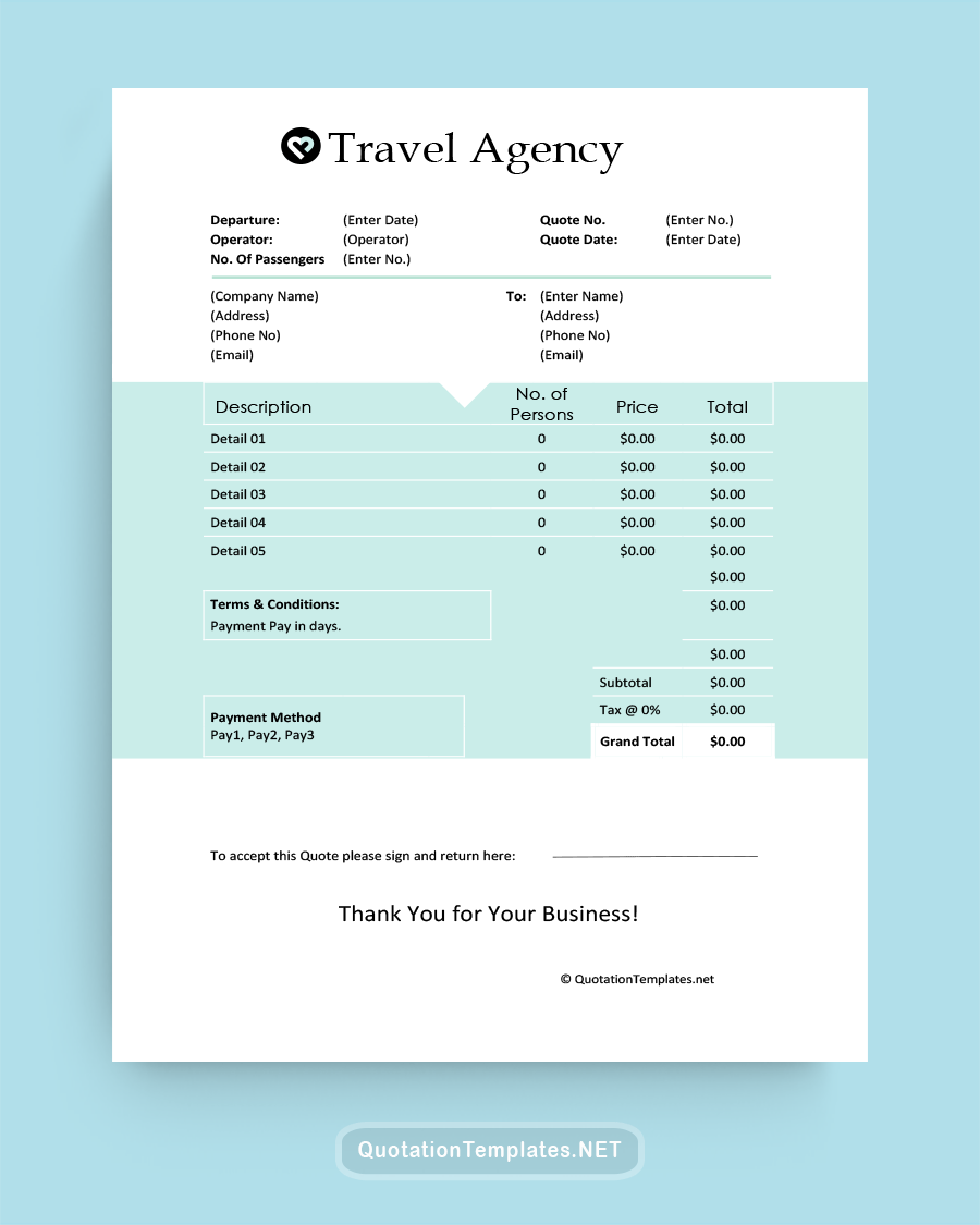 Travel Agency Quote Template - 220812 - Sky Blue