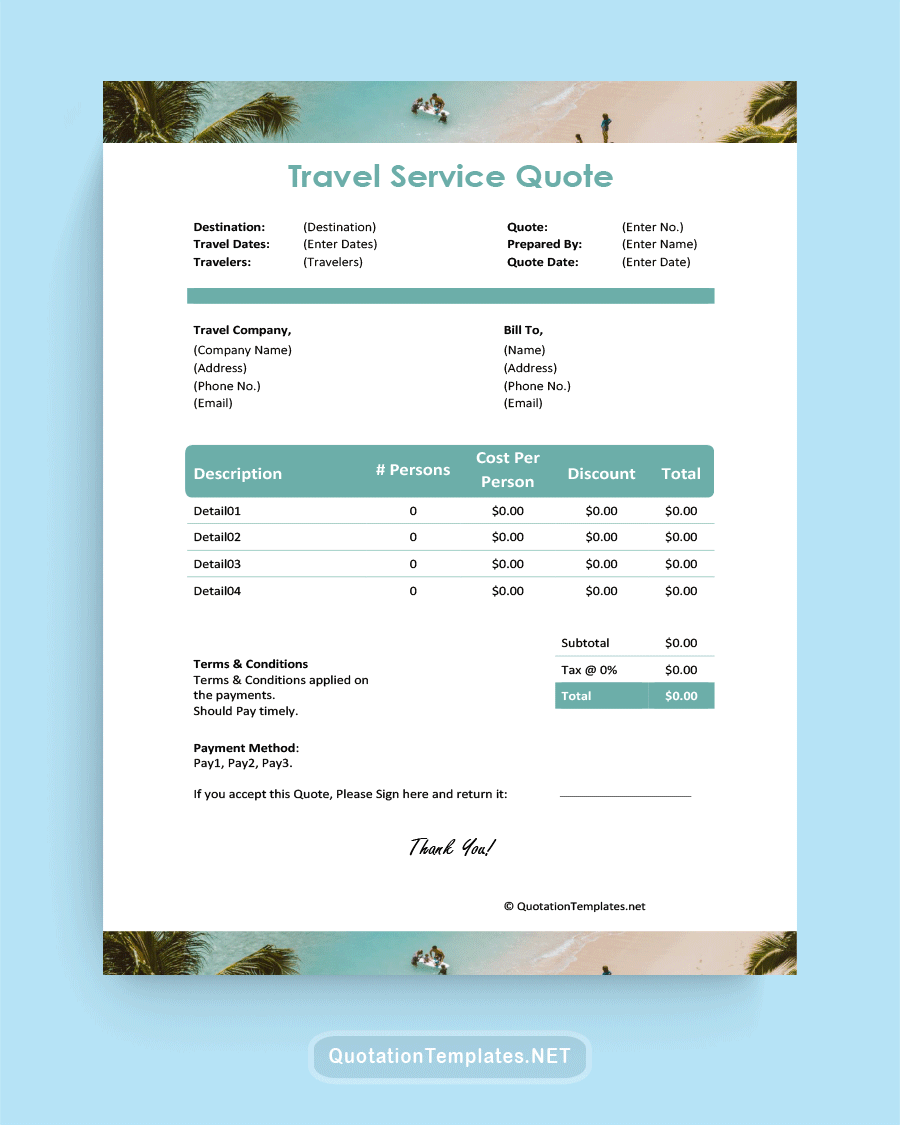 Travel Agent Quote Template - 220812 - Blue
