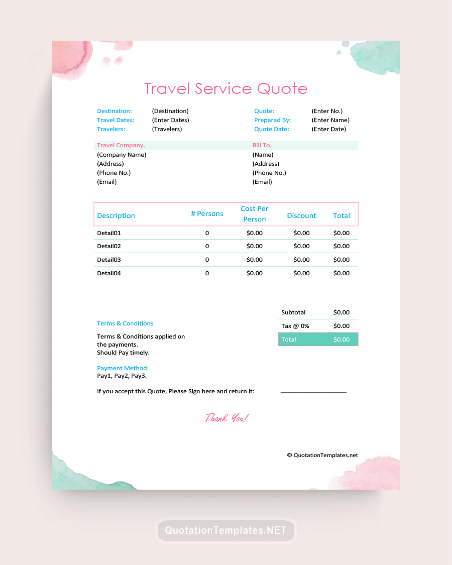 Travel Service Quote Template - 220812 - Pink