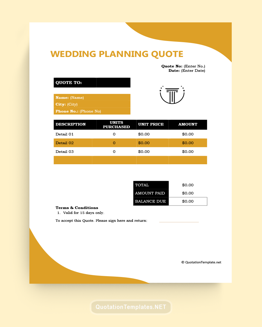 Wedding Planning Quote - Yellow