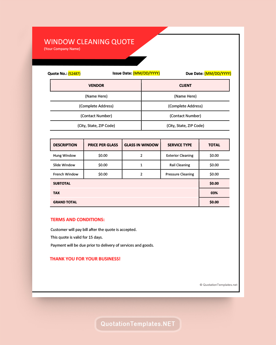 Window Cleaning Quote Template - Red - Word