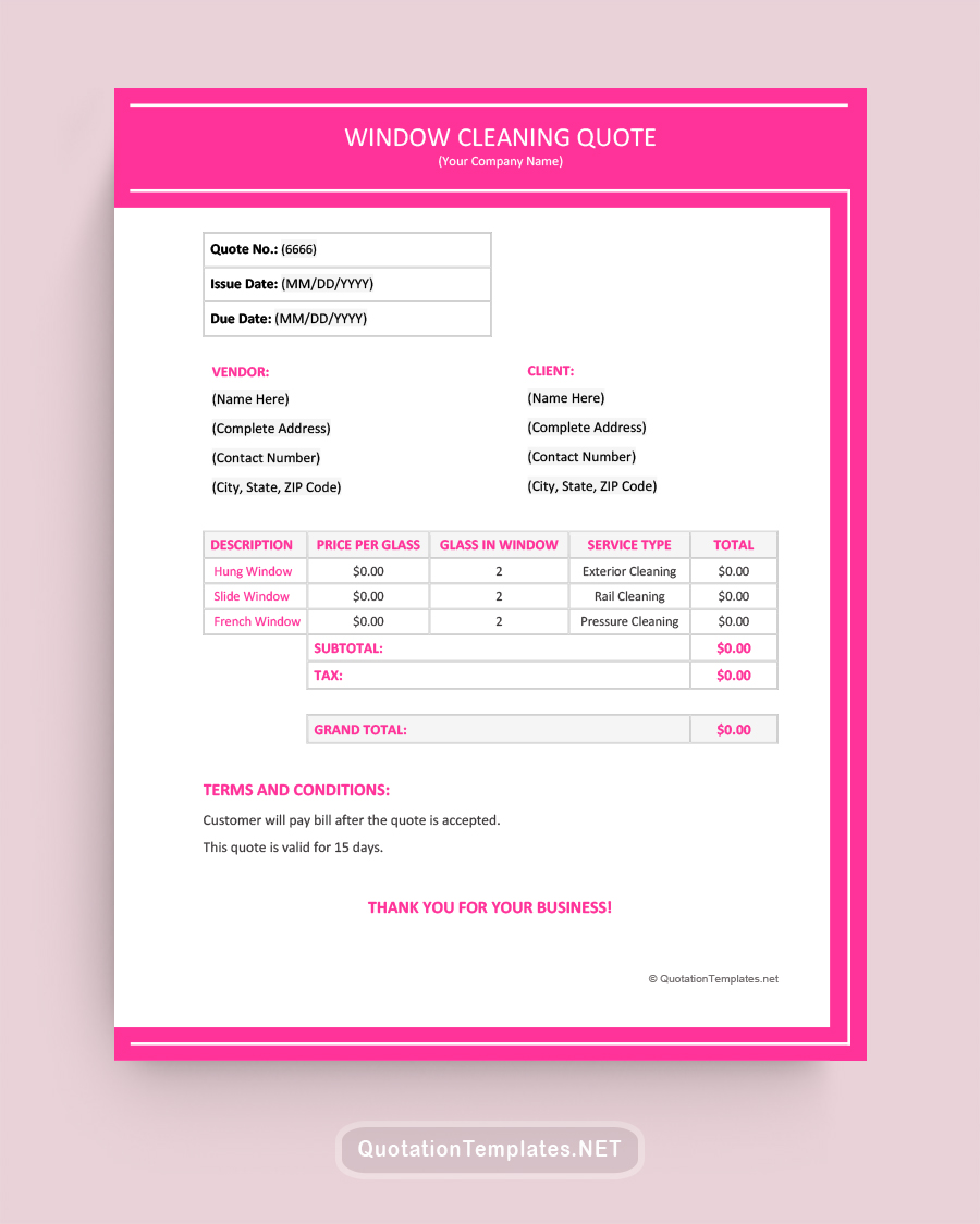 Window Cleaning Quote Template - Pink - Word