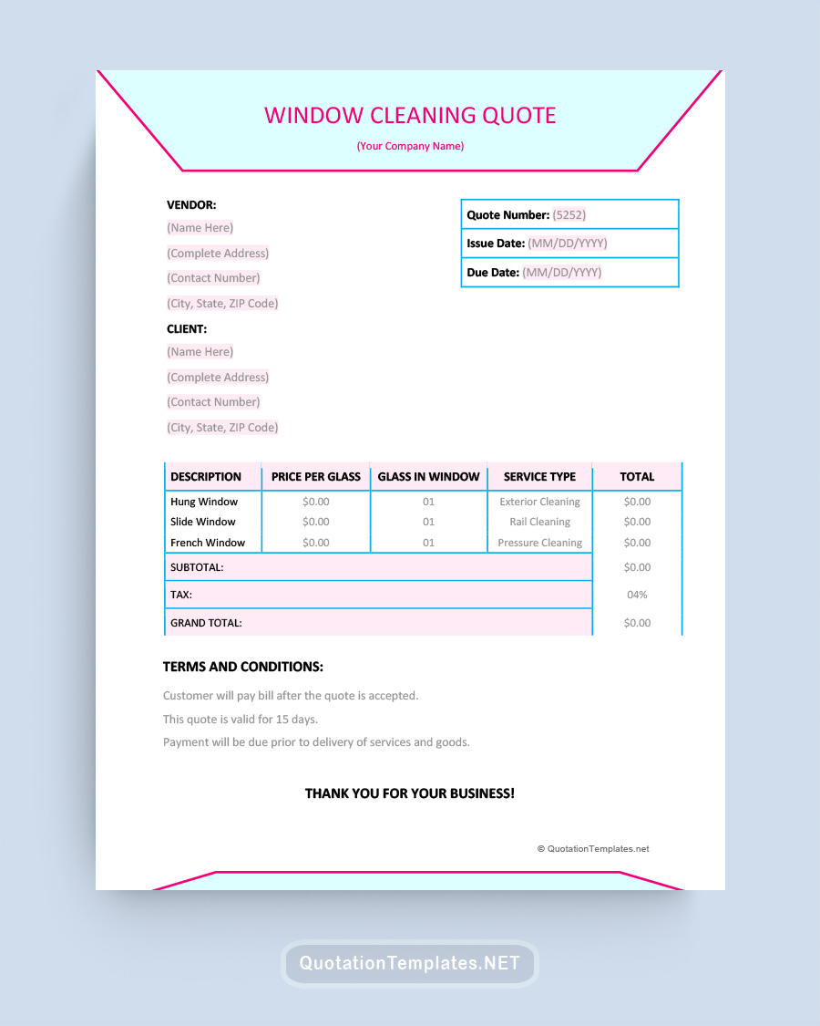 Window Cleaning Quote Template - Aqua - Word