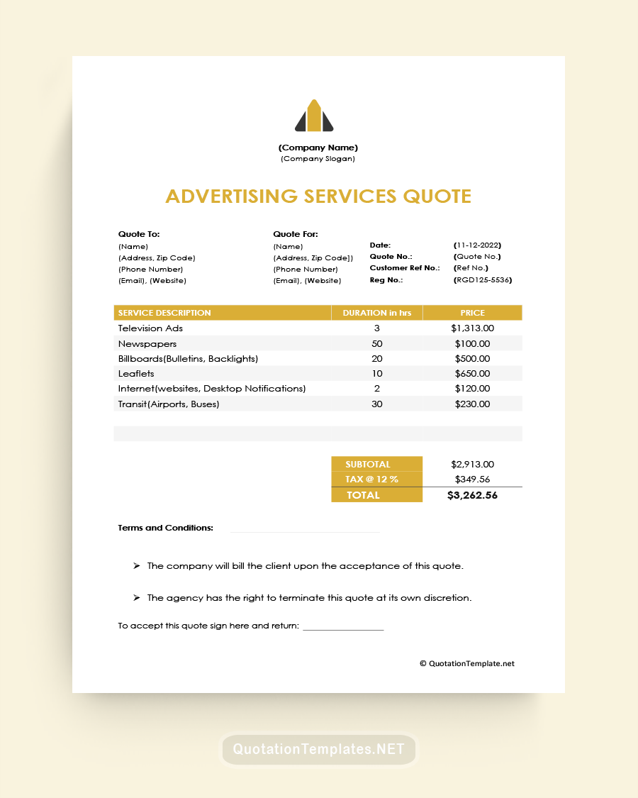 Advertising Services Quote - Light Gold