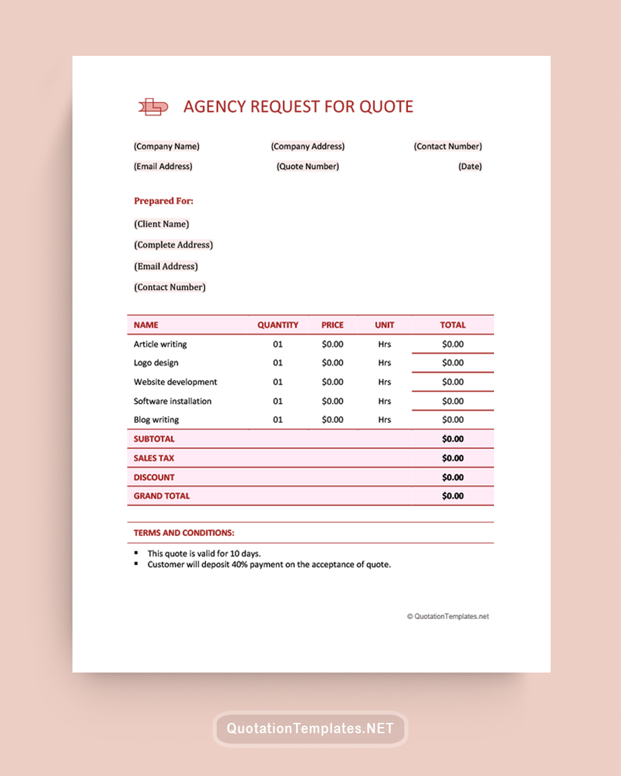 Agency Request Quote Template - Maroon - Word