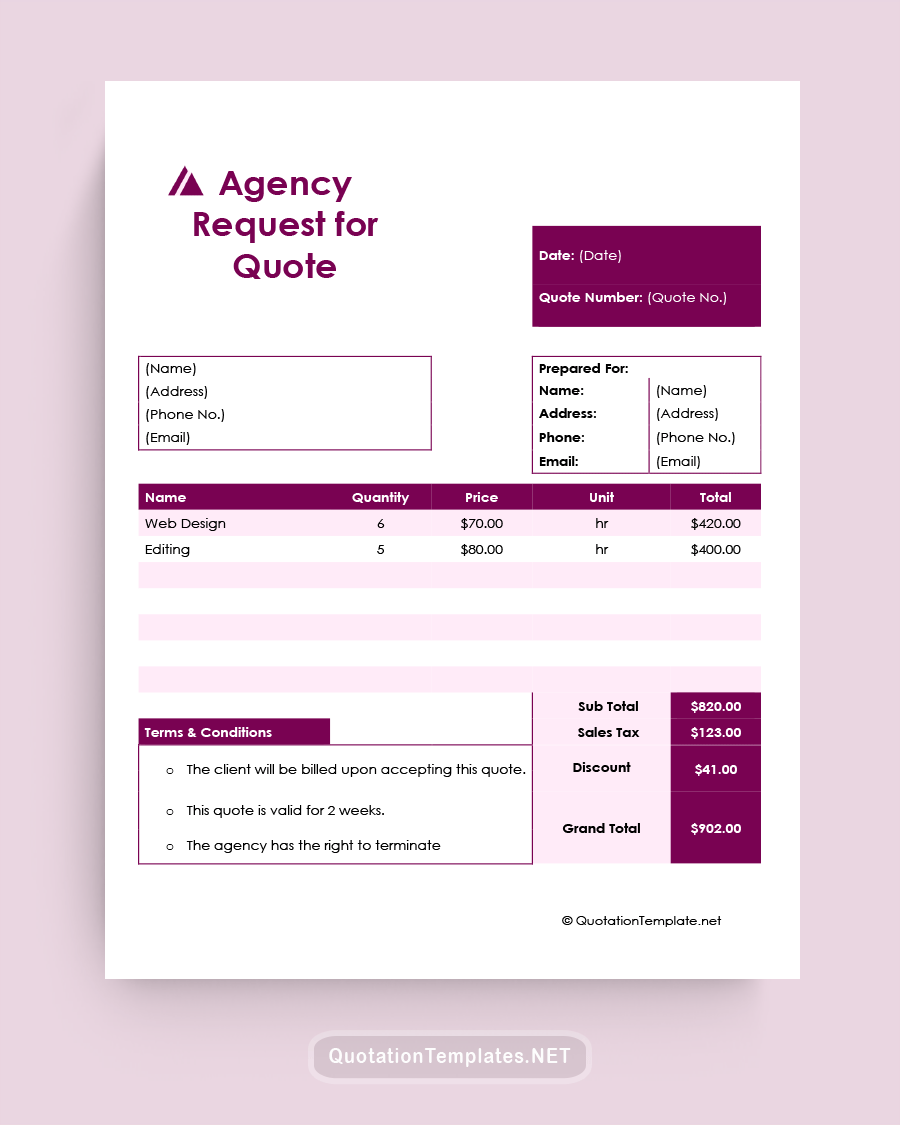 Agency Request for Quote Template - Purple