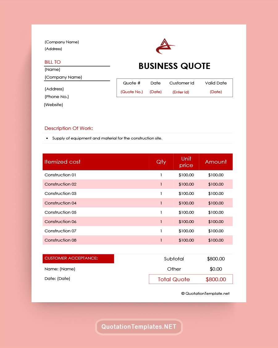 Business Quote Template - Red - Word