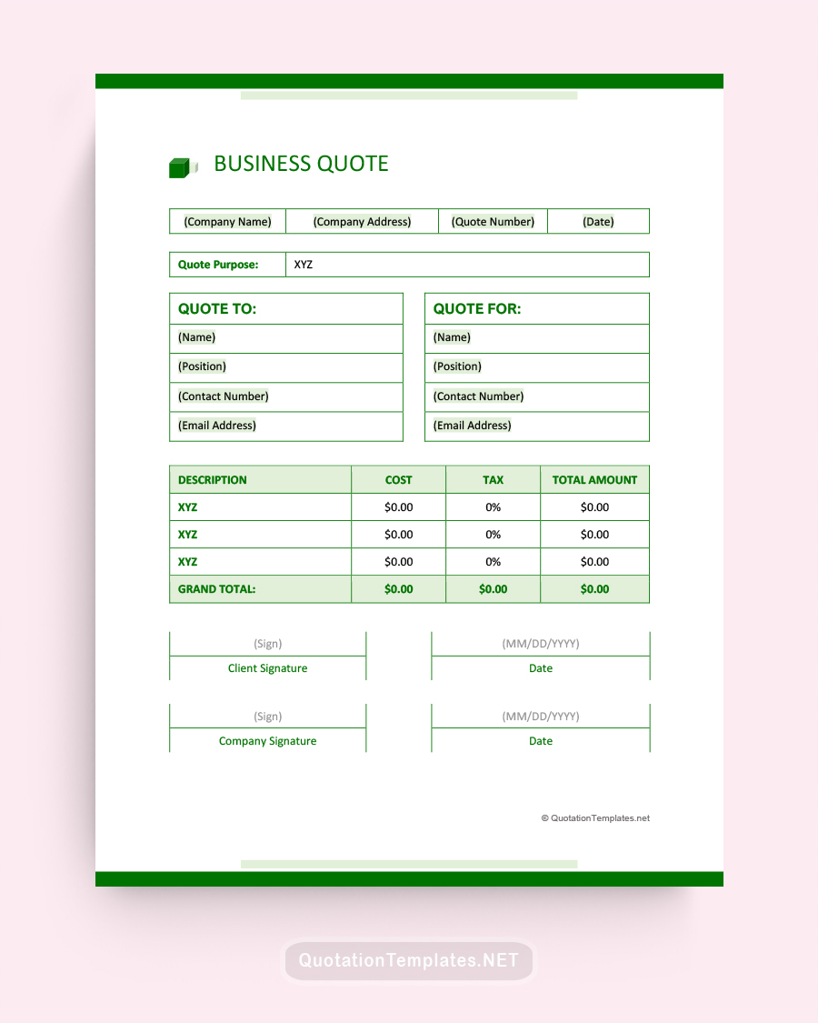 Business Quote Template - Green - Word