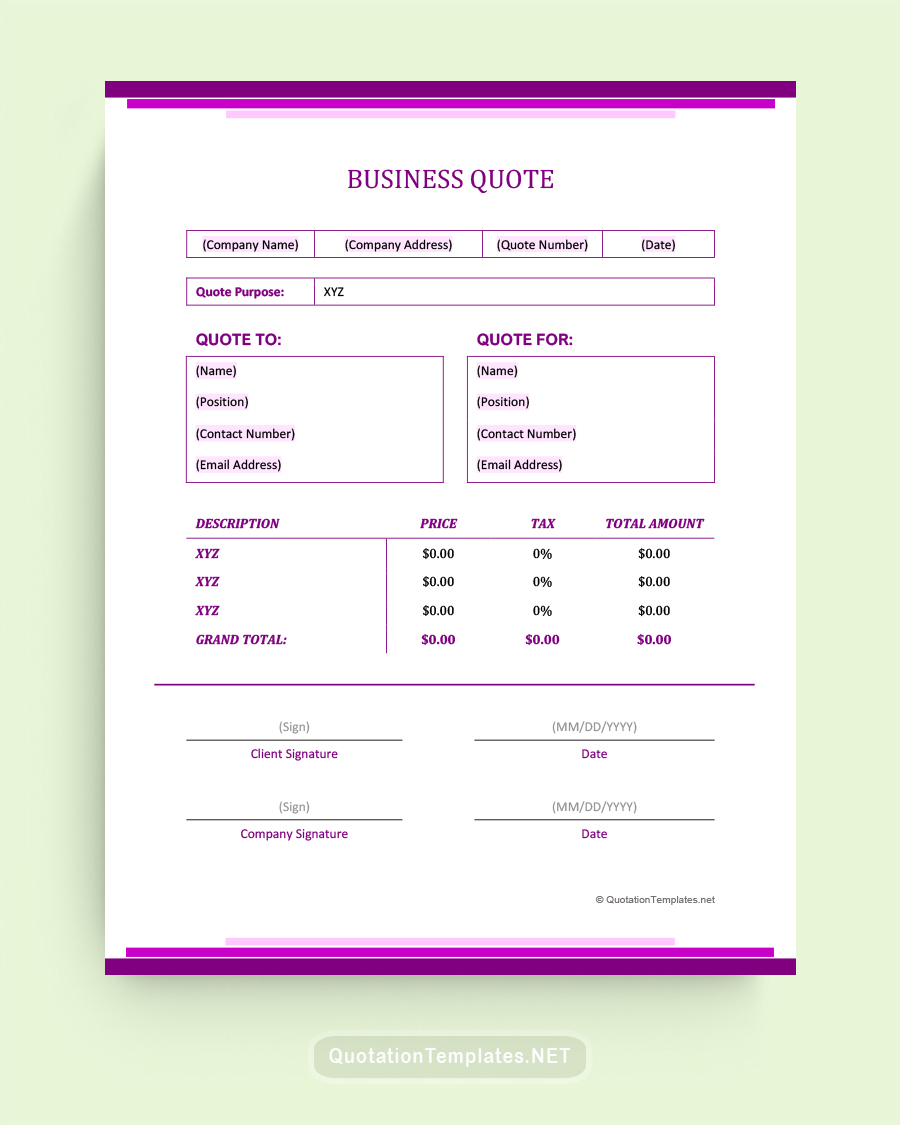 Business Quote Template - Purple - Word