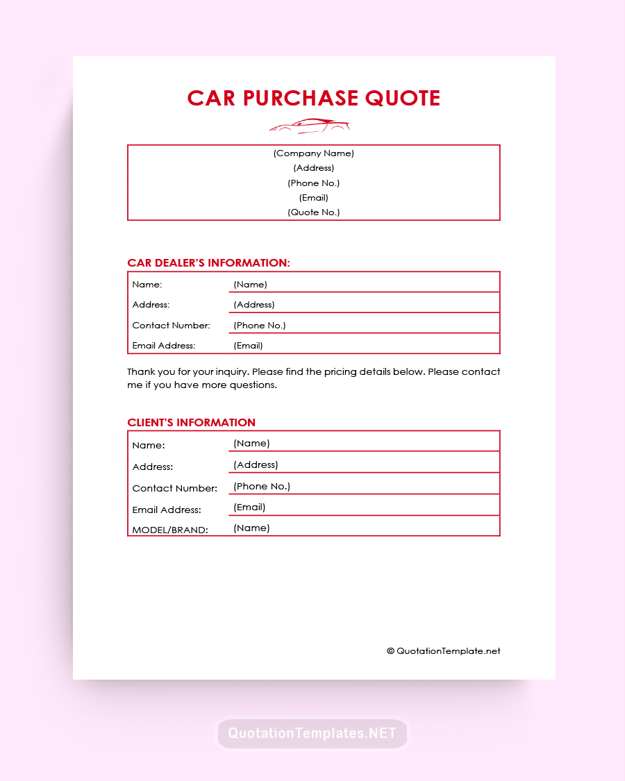Car Purchase Quote Template - Red