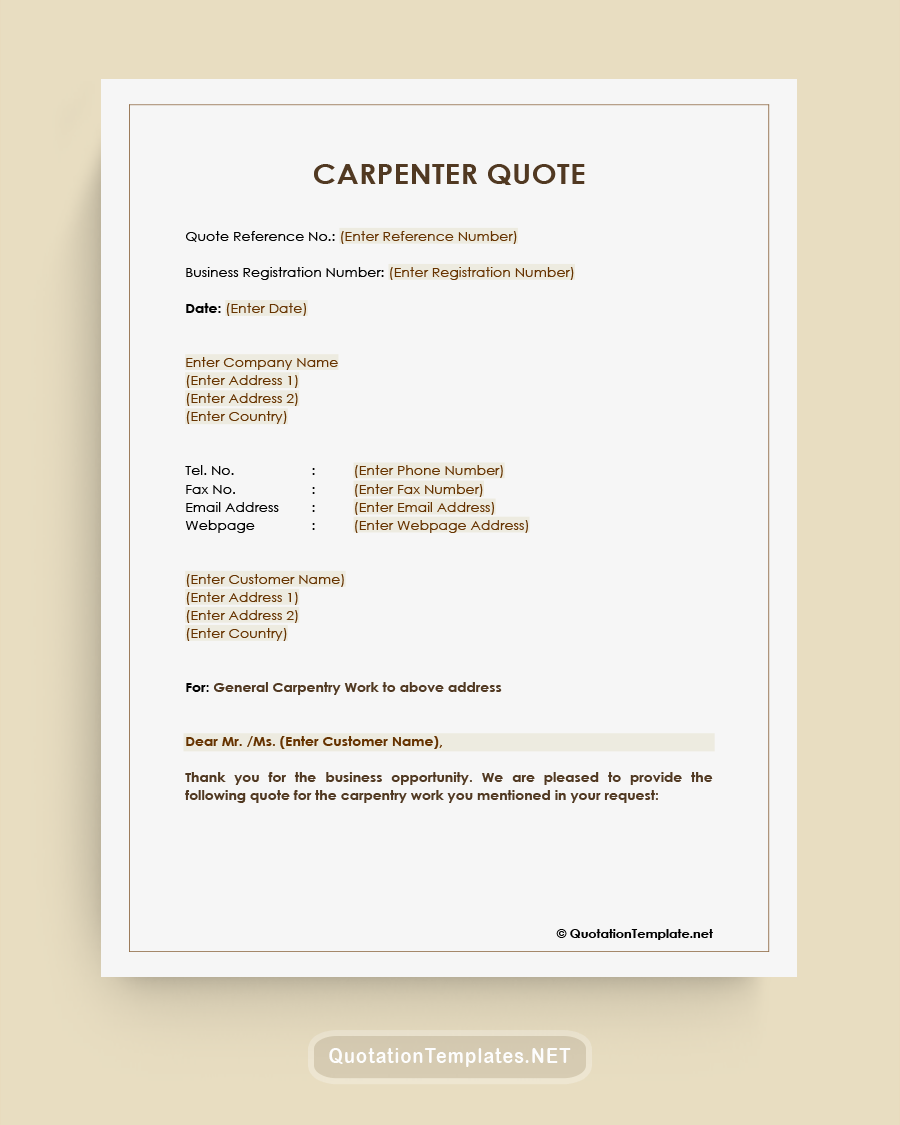 Carpenter Quote Template - Brown