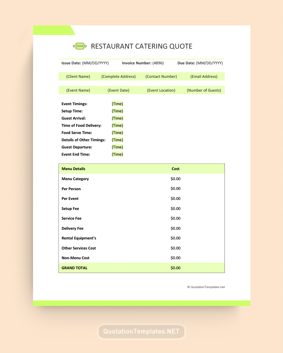 Catering Quote Template - Green - Word