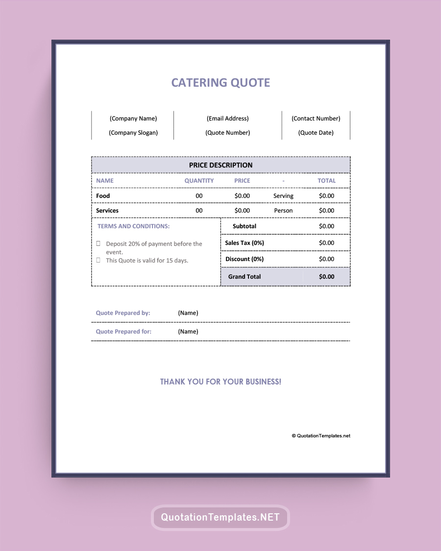 Catering Quote Template - Grey - Word