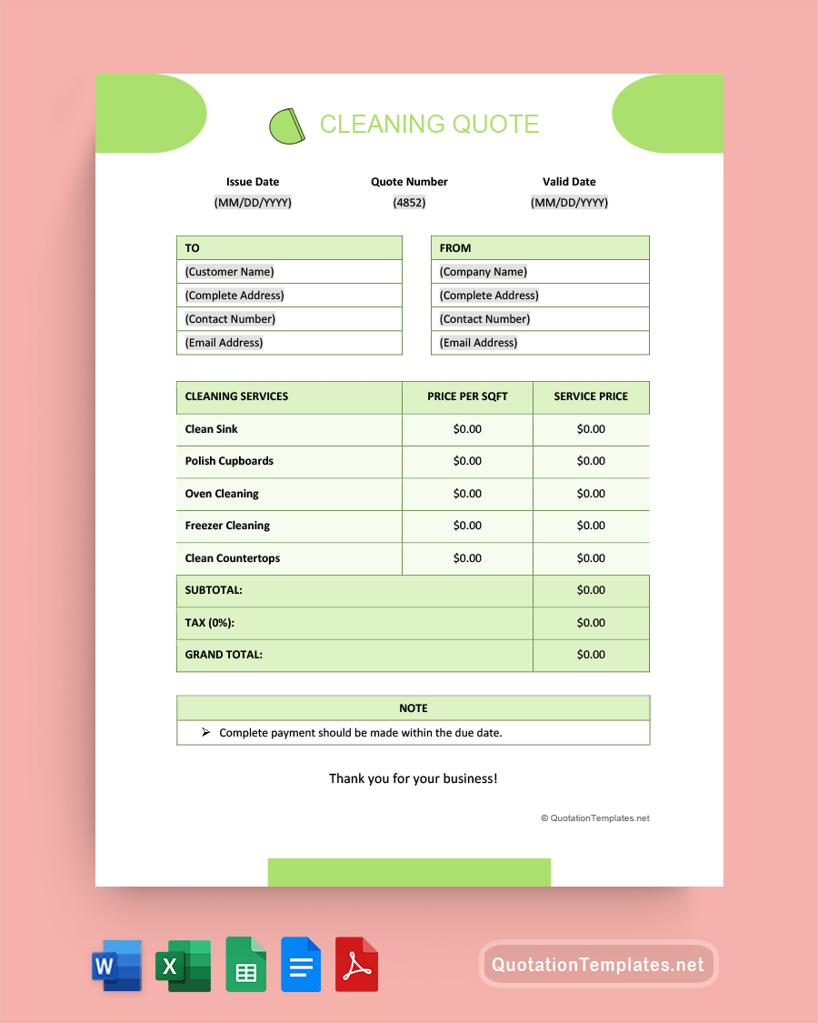 Cleaning Quote Template - Green
