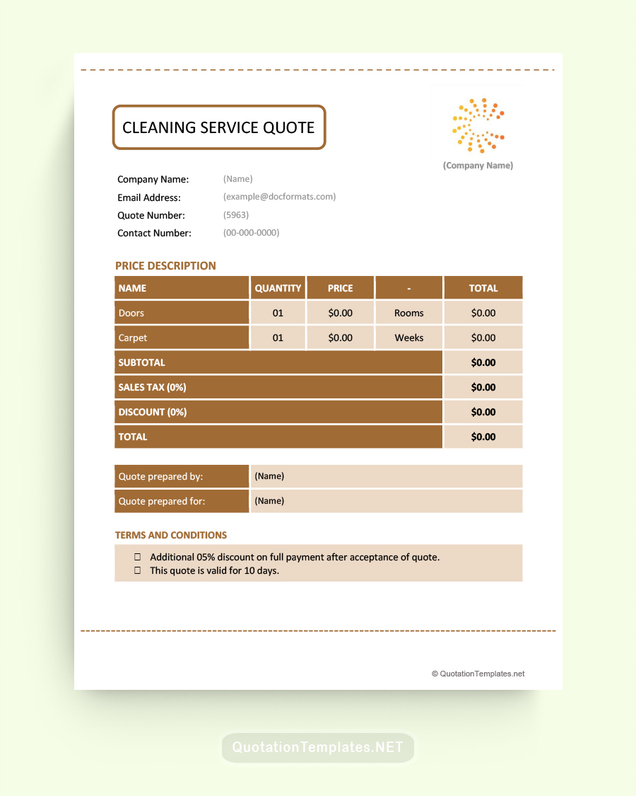 Cleaning Service Quote Template - Brown - Word