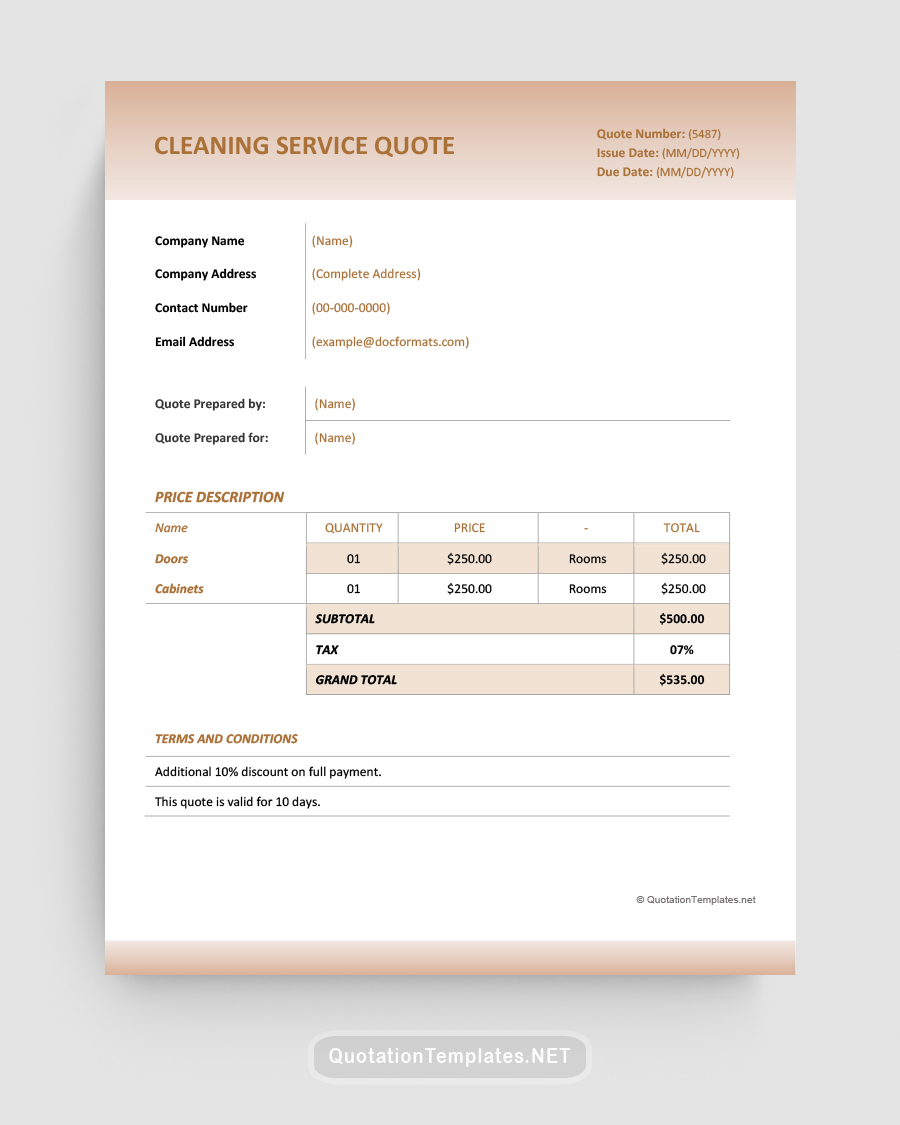 Cleaning Service Quote Template - Brown - Word