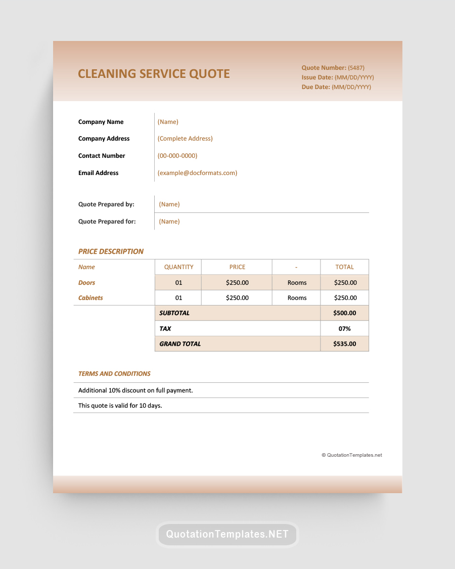 Cleaning Service Quote Template BRN Quote Templates
