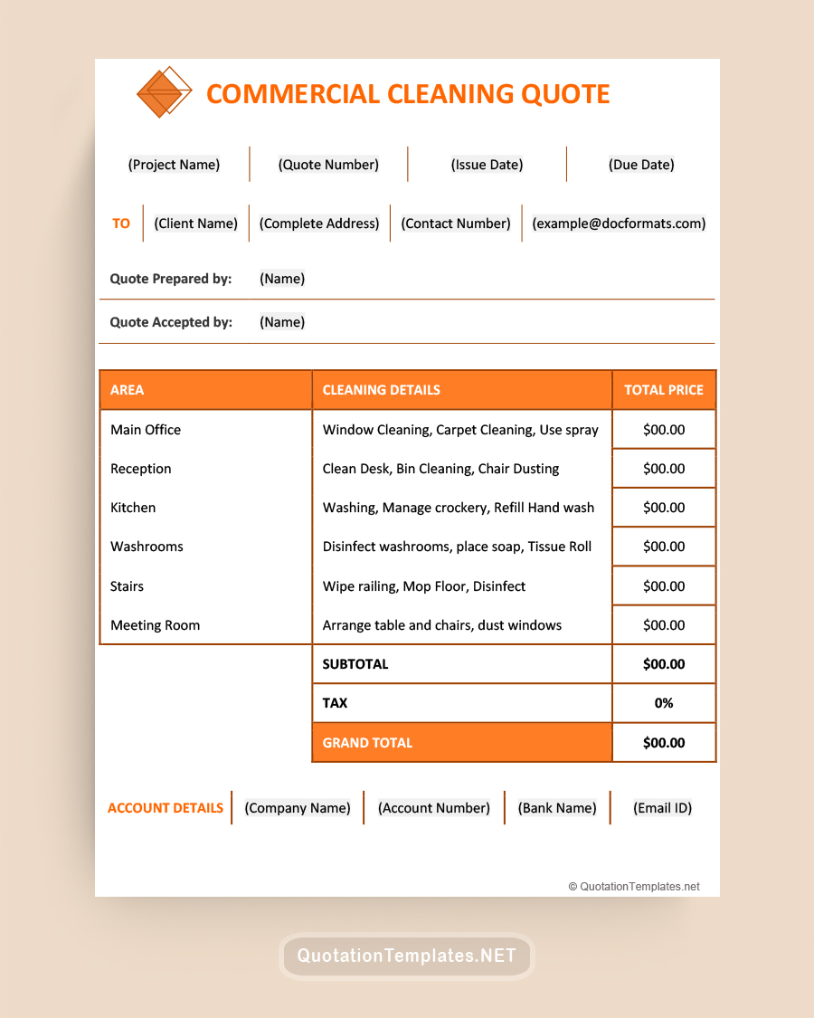 Commercial Cleaning Quote Template - Orange - Word