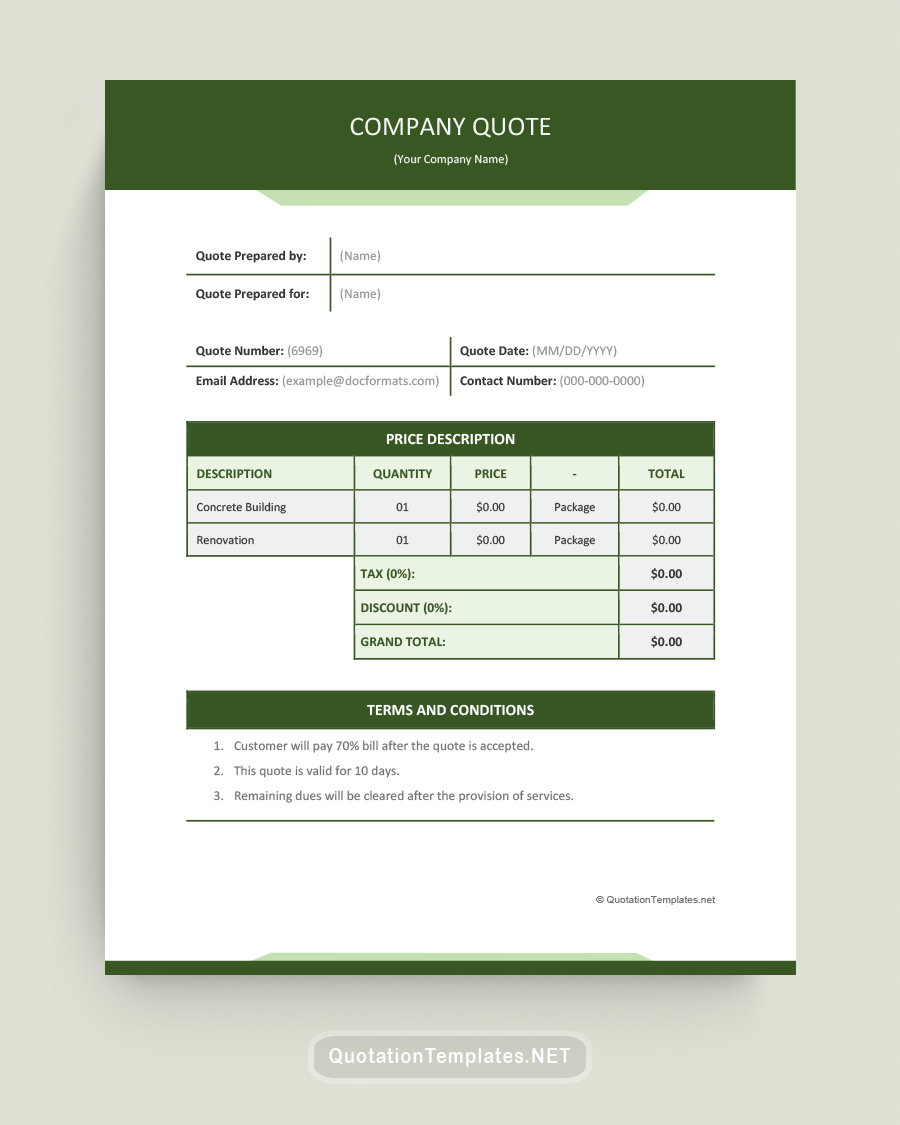 Company Quote Template - Green - Word
