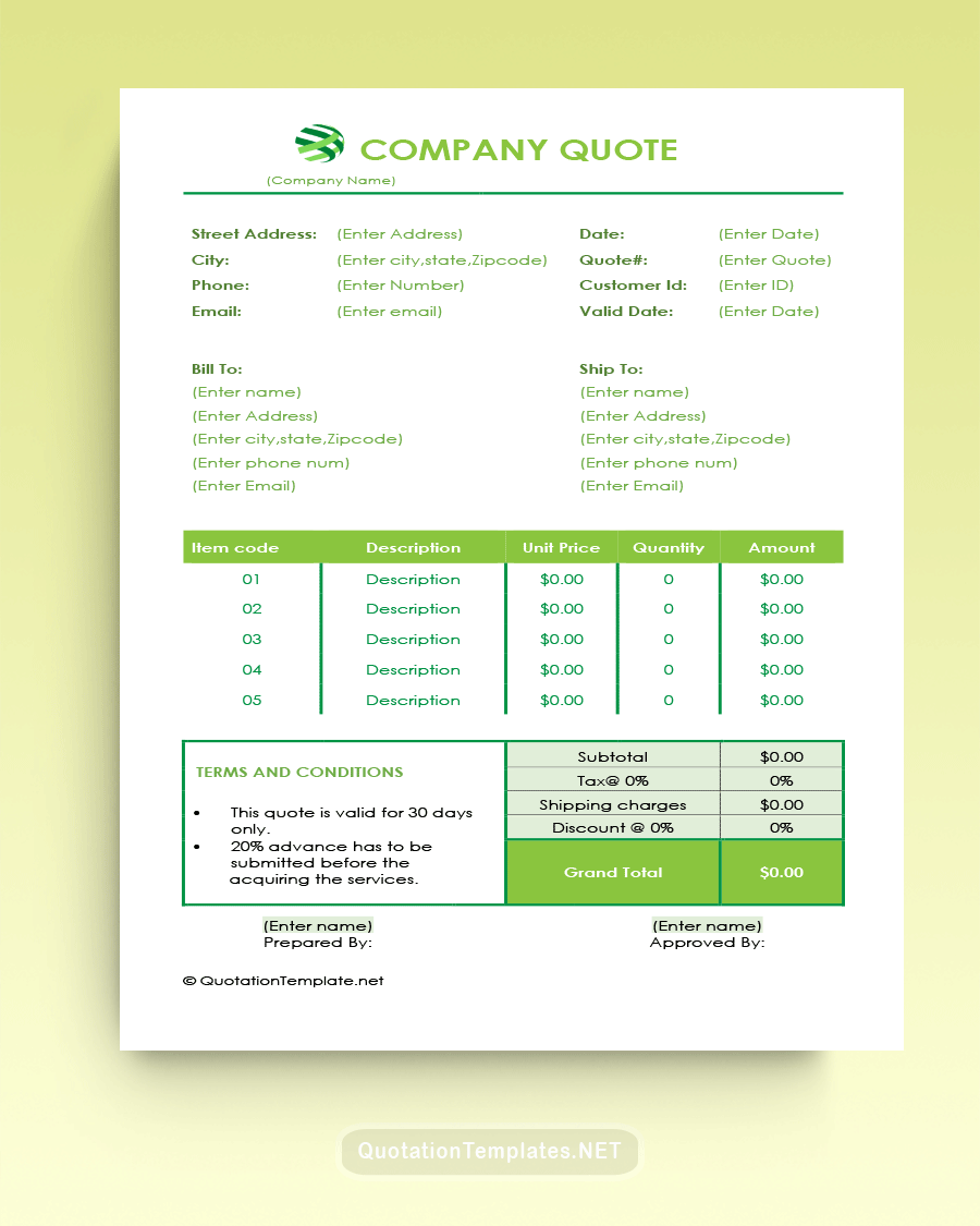 Company Quote Template - Green