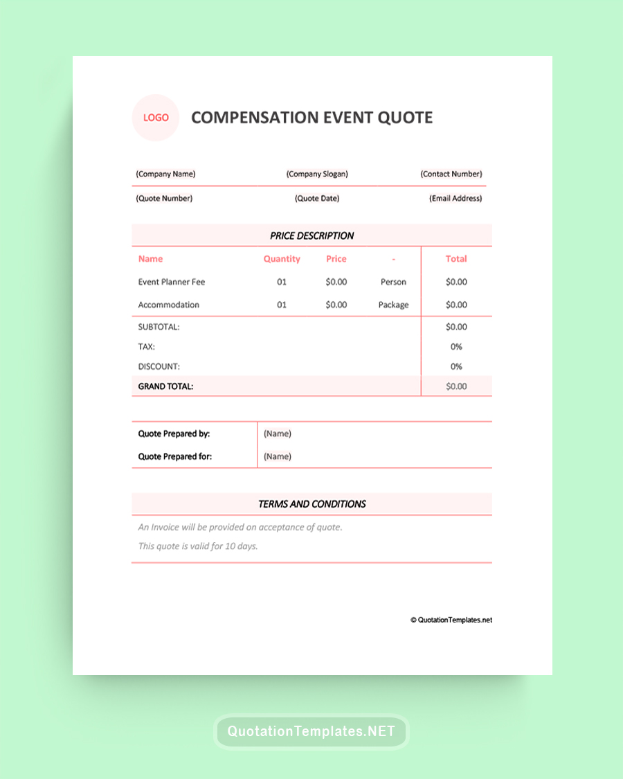 Compensation Event Quote Template - Peach - Word