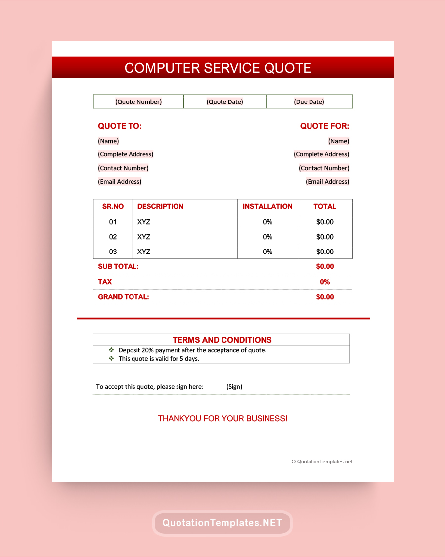 Computer Service Quote Template - Maroon - Word