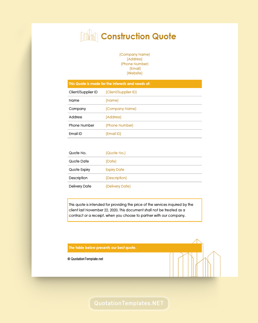 Construction Quote Tempate - Yellow