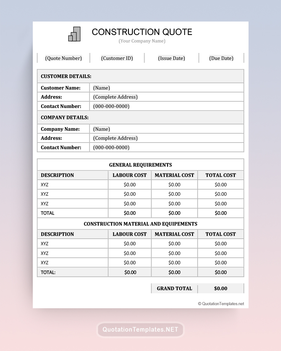 Free Construction Quote Templates Word, Excel, PDF