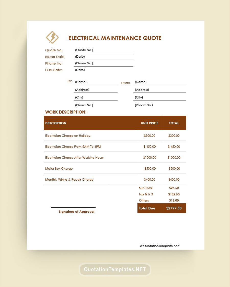 Electrical Maintenance Quote Template - Brown