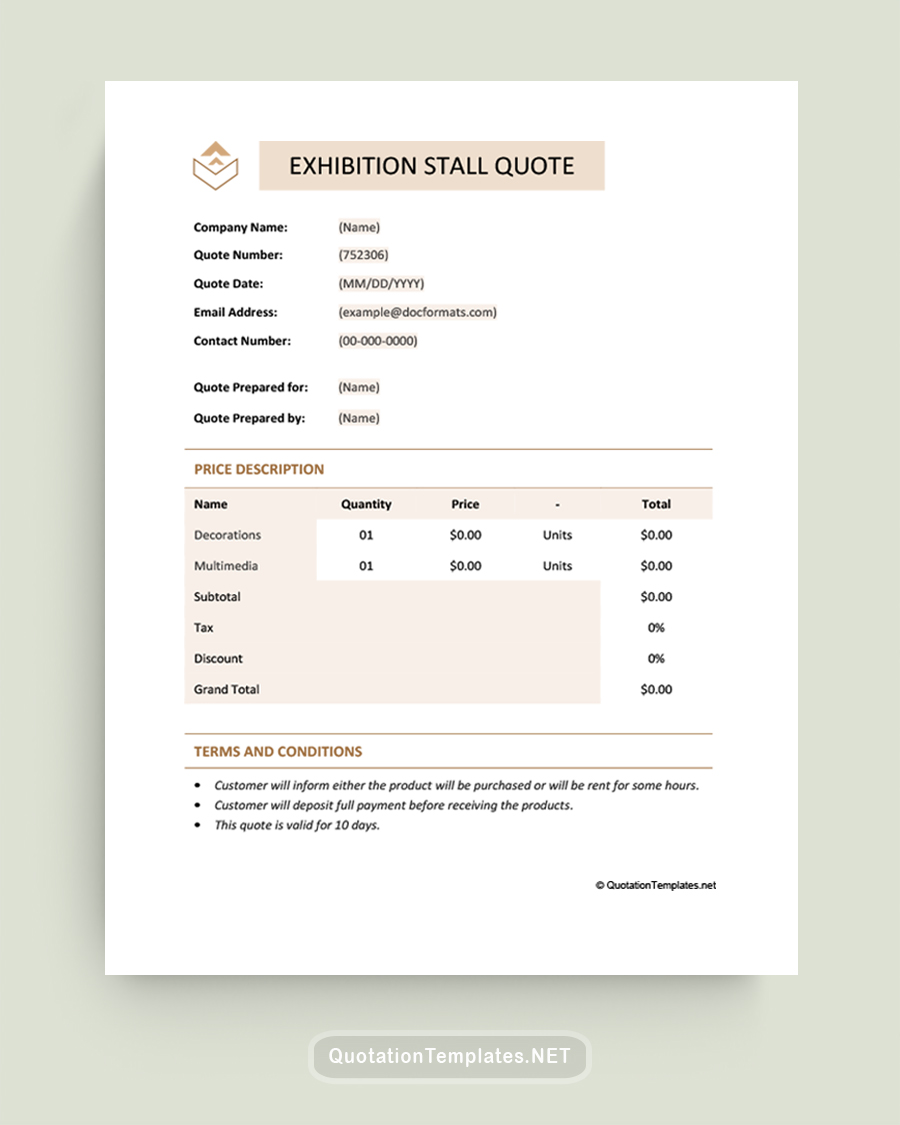 Exhibition Stall Quote Template - Brown - Word
