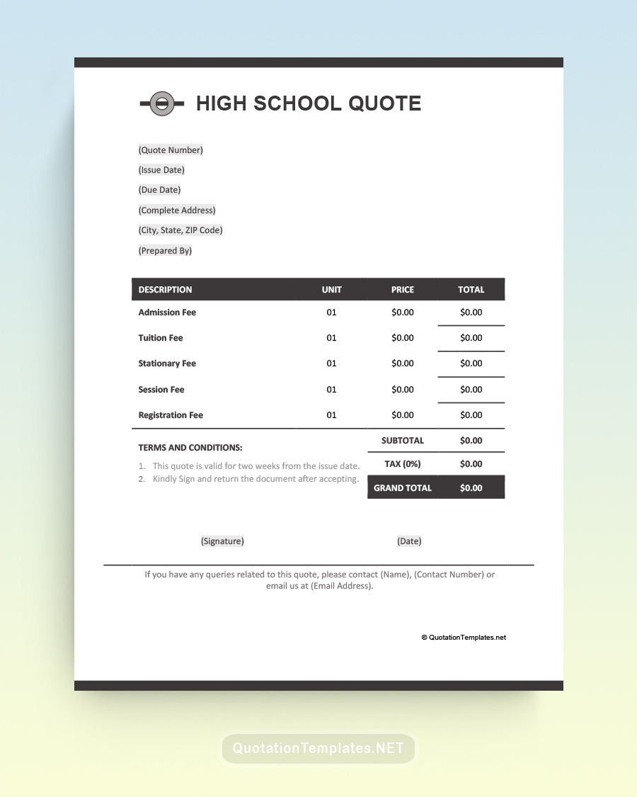 High School Quote Template - Grey - Word