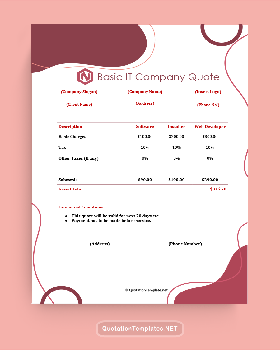 IT Company Quote Template - China Pink - Word